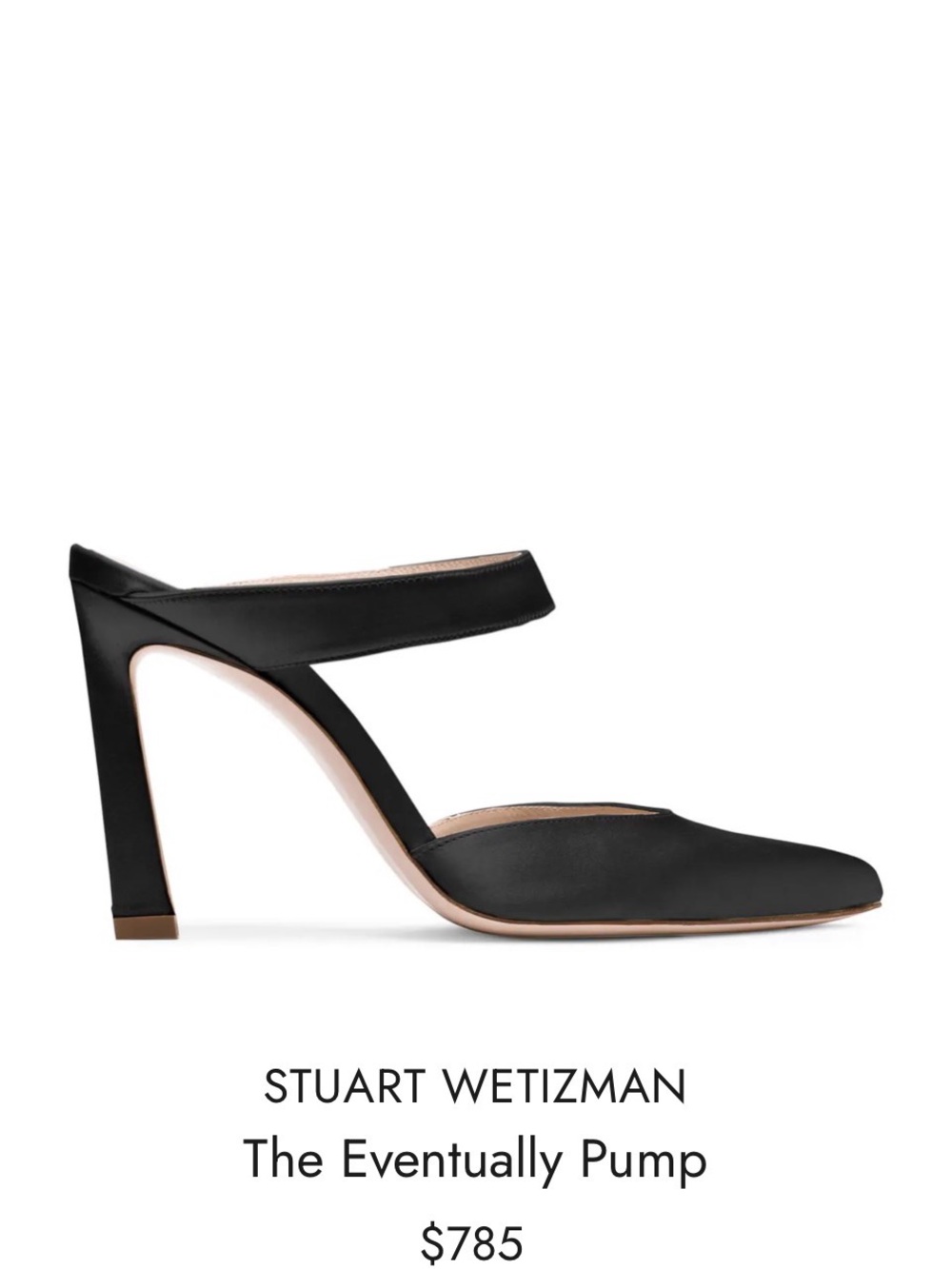 Stuart Weitzman Black Satin Pointed-Toe Mule- The Eventually Pump